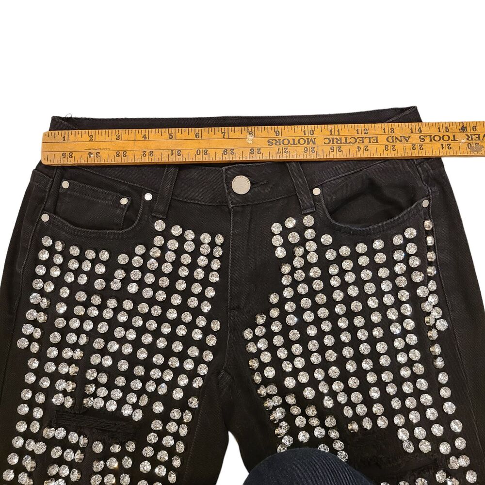 Michael Kors Jeans Womens Size 2 Black Denim Rhinestones Distressed Rocker Glam‎ - Picture 9 of 11